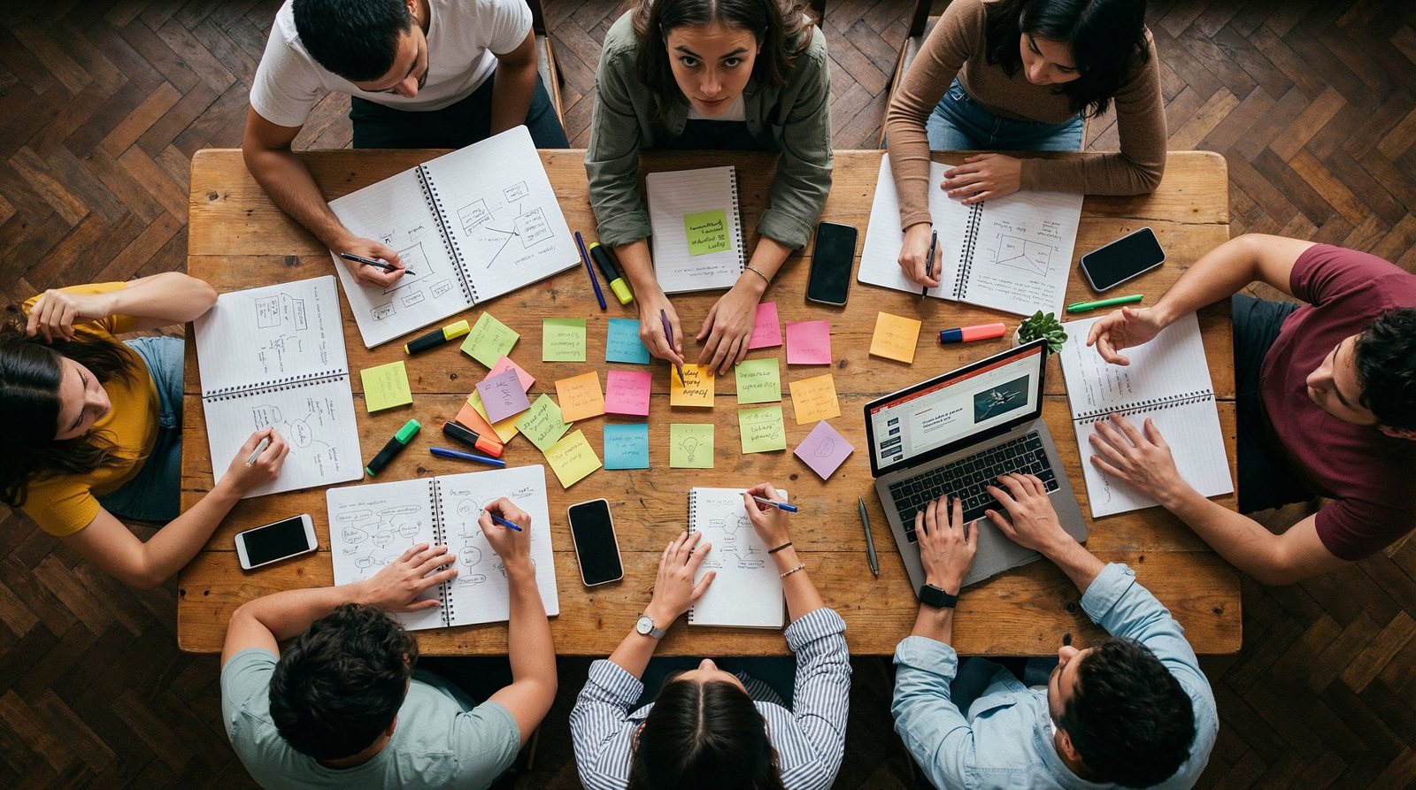 Team planning with sticky notes